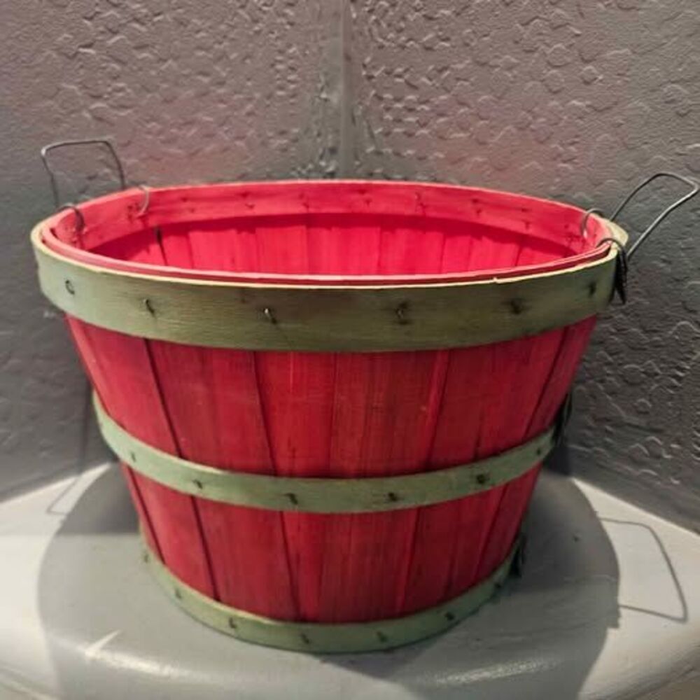 Red and Green Wooden Bushel Basket